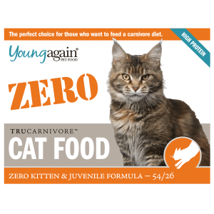 Young Again Zero TruCarnivore high-protein kitten and juvenile cat food 54/26 formula - perfect carnivore diet for cats